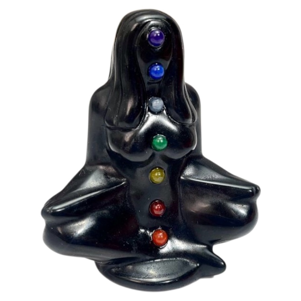 Woman Chakra Meditation Black Obsidian Yoga Stone Crystal Natural Stone